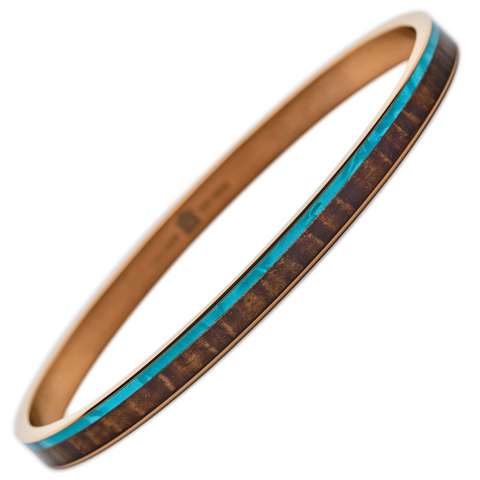 Koa Wood and Mother of Pearl Bangle in Rose Gold Finish - Small