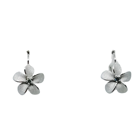 11mm Plumeria Leverback Earrings with Blue Diamonds