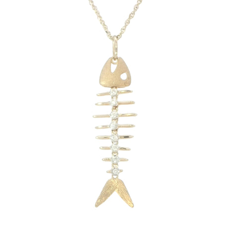 Fish Bone Pendant with Diamonds