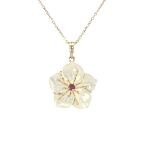 Mother of Pearl Flower Pendant with Ruby