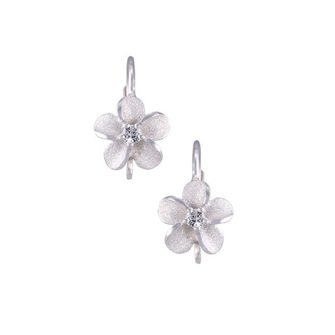 8mm Plumeria Leverback Earrings in Precious Silver