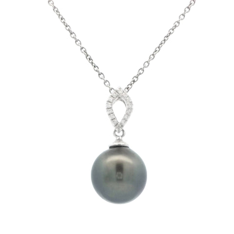 Tahitian Pearl and Diamonds Pendant in White Gold
