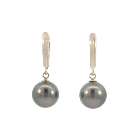 Tahitian Pearl Drop Earrings in Yellow Gold