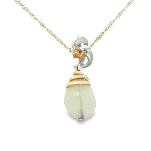 Dolphin Pendant with Opal in Two Tone Gold