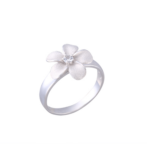 Single 13mm Plumeria Ring in Precious Silver - 7
