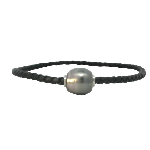 Tahitian Pearl on Black Leather Bracelet