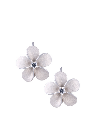 Plumeria Leverback Earrings in Precious Silver