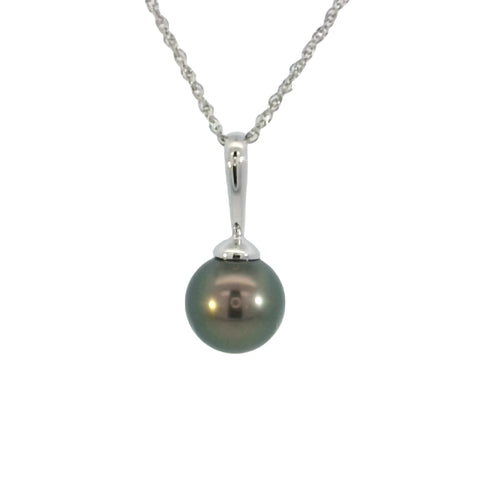 Simple Tahitian Pearl Pendant in White Gold