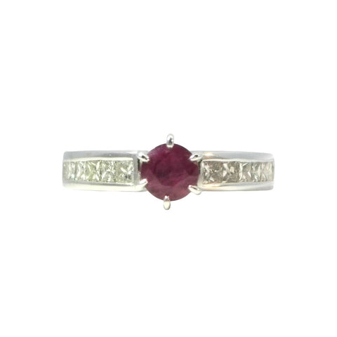 Ruby and Diamonds Ring in White Gold