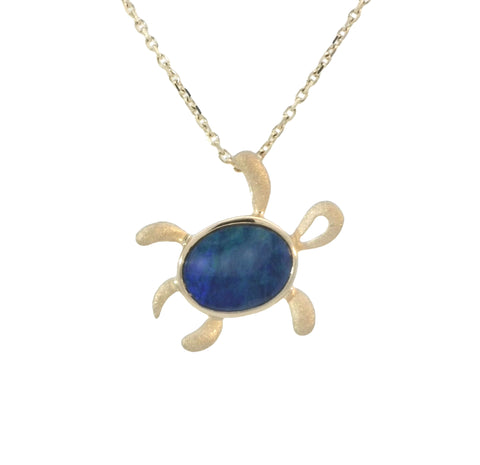 Opal Honu Pendant in Yellow Gold