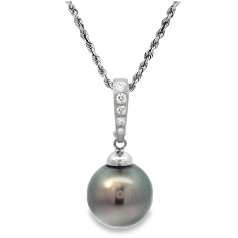 Tahitian Pearl Enhancer Pendant with Diamonds in White Gold