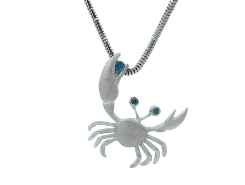 Crab Pendant in White Gold with Blue Diamonds