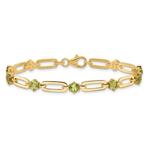 Gold Tone Paperclip Bracelet with Peridot