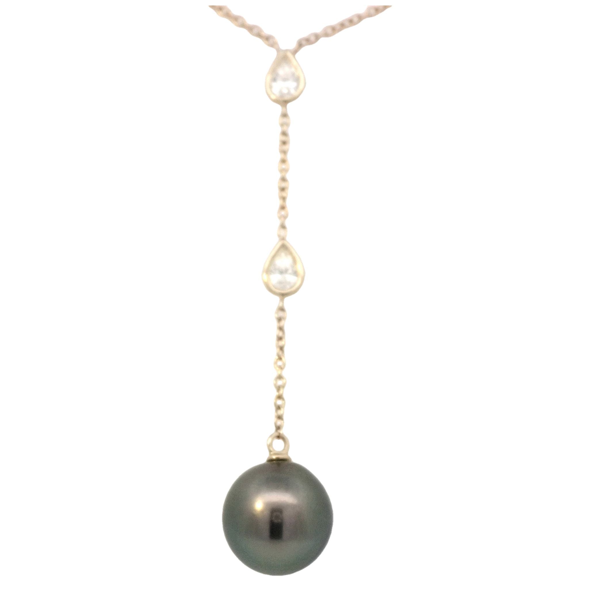 Tahitian Pearl Lariat Necklace with Diamonds