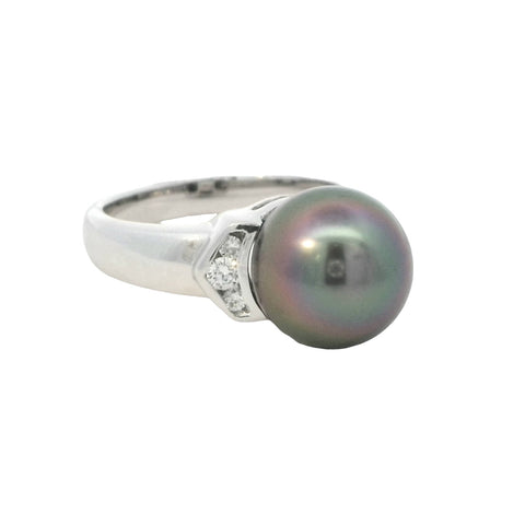 Tahitian Pearl and Diamonds Ring in White Gold