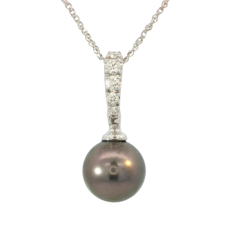 Tahitian Pearl and Diamonds Pendant in White Gold