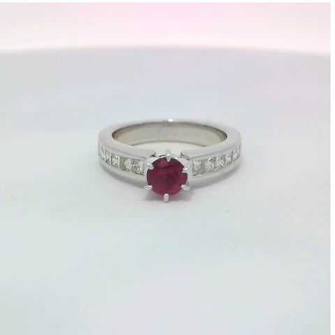 Ruby and Diamonds Ring in White Gold