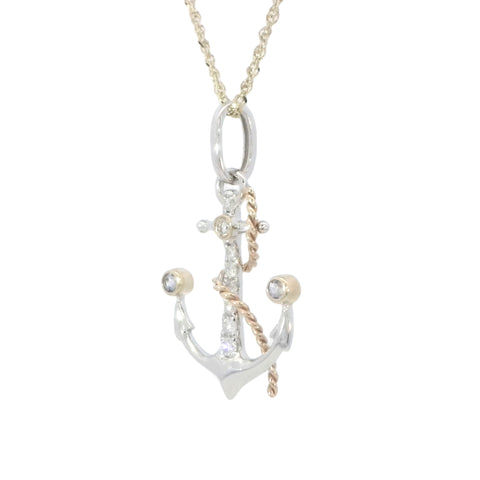 Anchor Pendant in Two Tone Gold