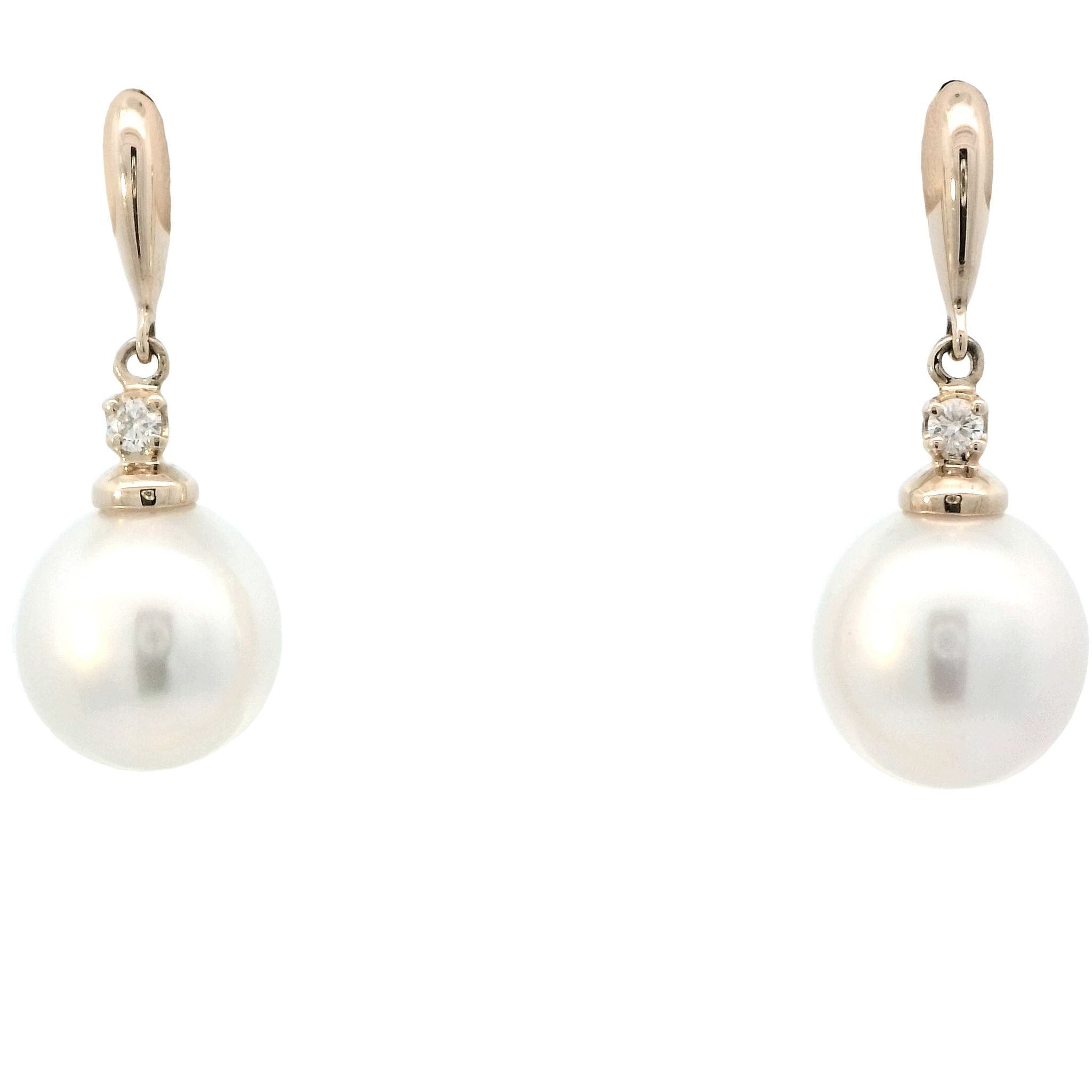 White South Sea Pearl Drop Earrings in Yellow Gold