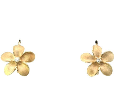 Plumeria Leverback Earrings in Yellow Gold