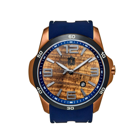 Surfrider Watch in Rose Gold with Blue Silicone Band - Large