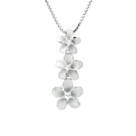 Three Plumeria Necklace in Precious Silver