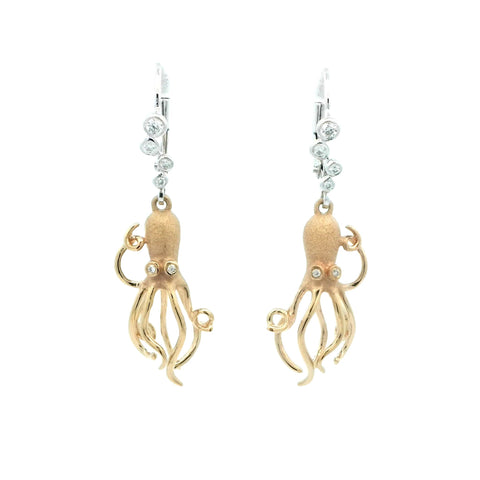 Octopus Leverback Earrings in Yellow Gold