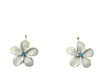 13mm Plumeria Leverback Earrings in White Gold with Blue Diamonds