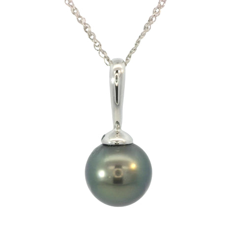 Simple Tahitian Pearl Pendant in White Gold