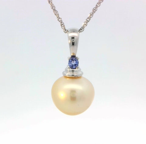 Golden South Sea Pearl with Tanzanite White Gold Pendant
