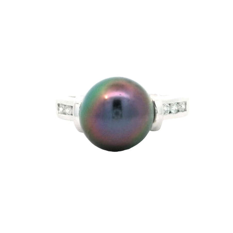 Tahitian Pearl and Diamond Ring in White Gold