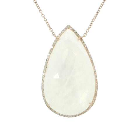 Pear Rainbow Moonstone and Diamonds Necklace