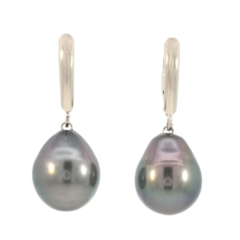Teardrop Tahitian Pearl Drop Earrings in Yellow Gold