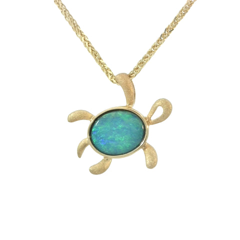 Opal Honu Pendant in Yellow Gold