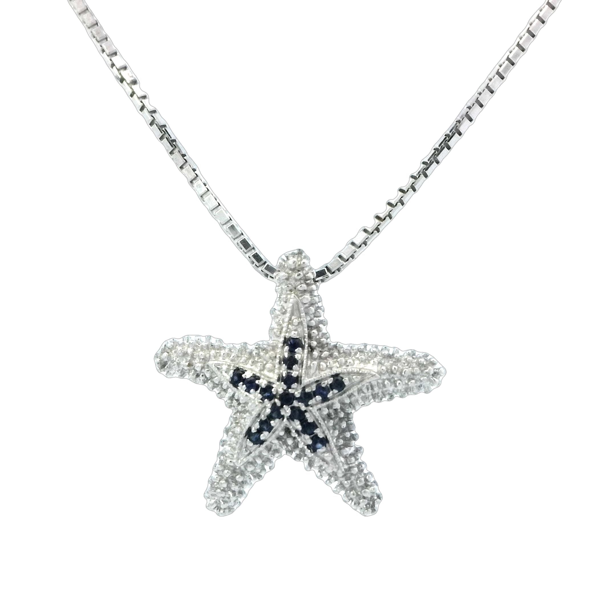 Starfish Pendant with Blue Sapphires in Precious Silver