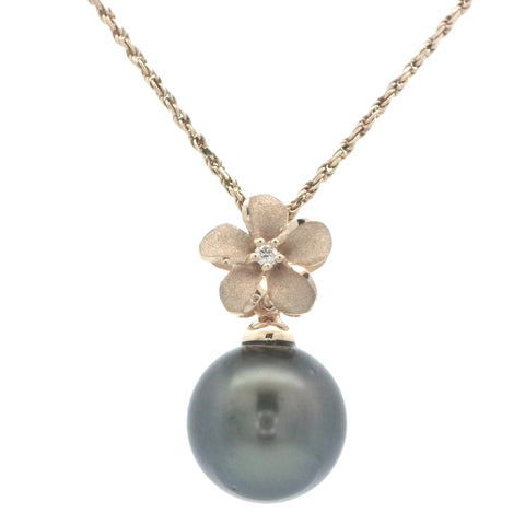 Plumeria Pendant with Tahitian Pearl