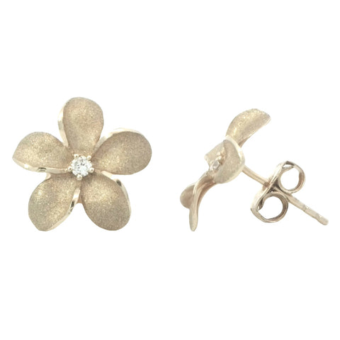13mm Plumeria Stud Earrings in Yellow Gold