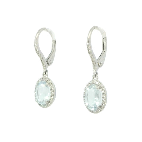 Oval Aquamarine and Diamonds Leverback Earrings