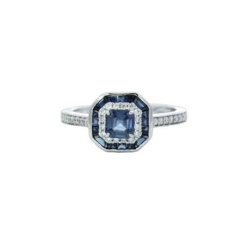 Blue Sapphire and Diamond Ring in White Gold