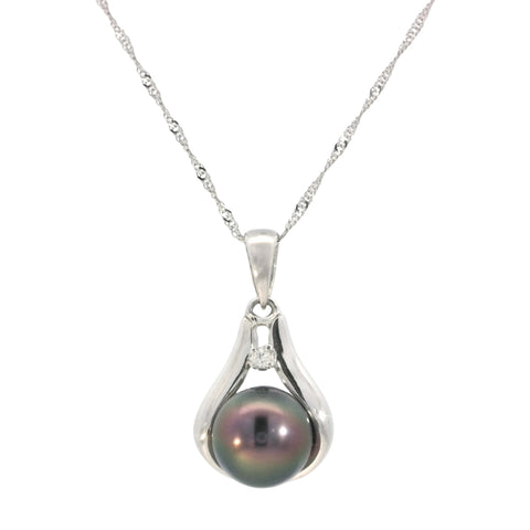 Tahitian Pearl and Diamond Pendant in White Gold