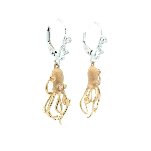 Octopus Leverback Earrings in Yellow Gold