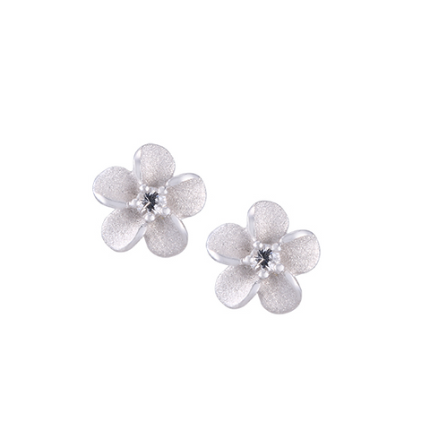 8mm Plumeria Stud Earrings in Precious Silver