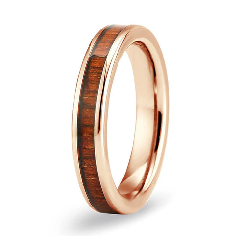 Hawaiian Koa Wood Thin Ring in Rose Gold Finish