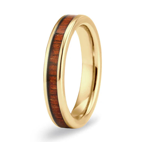 Hawaiian Koa Wood Thin Ring in Yellow Gold Finish