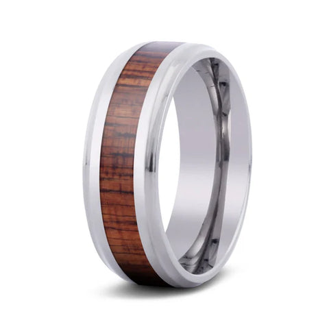 Hawaiian Koa Wood Titanium Ring - Cove style