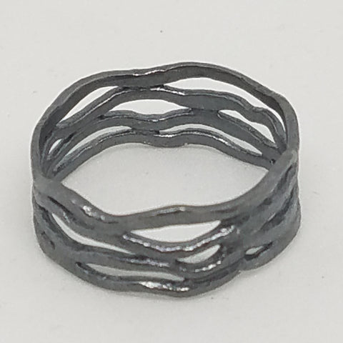 Oxidized Silver Ocean Waves Band