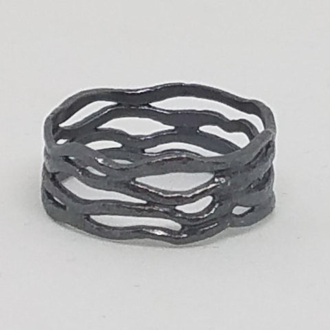 Oxidized Silver Ocean Waves Band