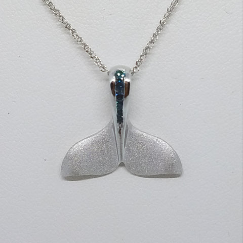 White Gold Whale Tail Pendant with Blue Diamonds