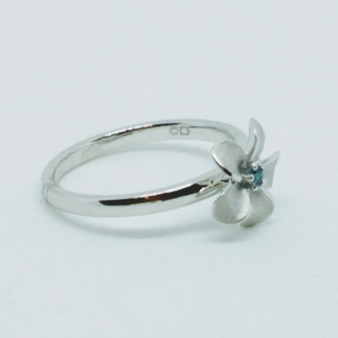 Plumeria Flower Ring with Blue Diamond