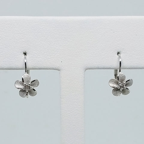 Silver Plumeria Leverback Earrings